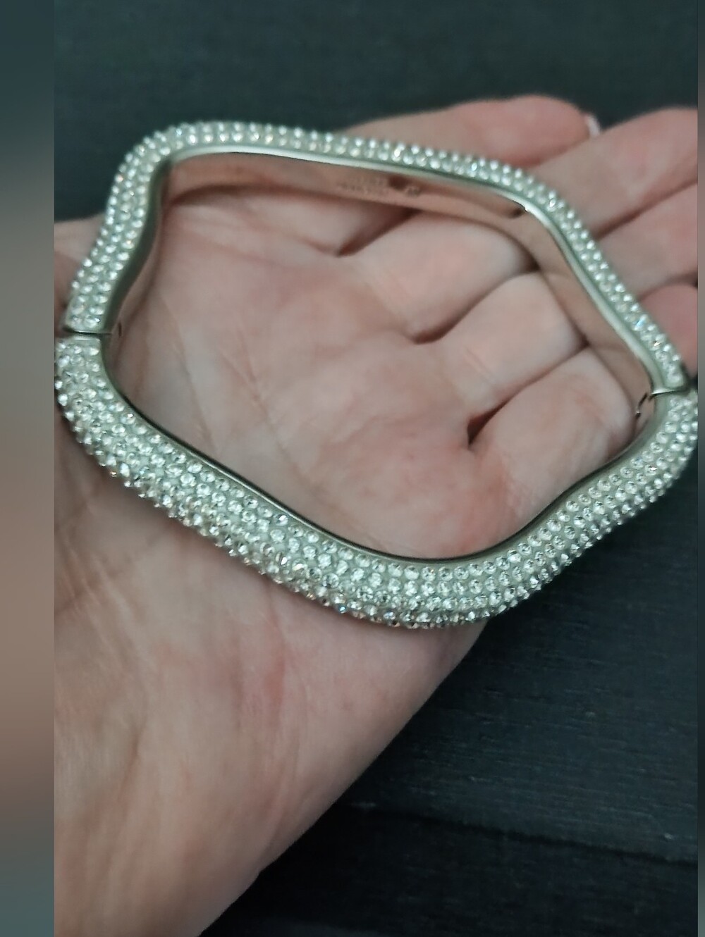 Vintage Atelier Swarovski Crystal Pavé Silver-Tone Hinged Bangle Bracelet